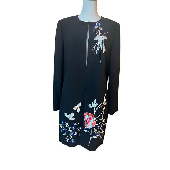 Tahari ASL Black Floral Embroidered Crepe Jacket 12 - Picture 4 of 12